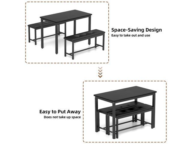 Dining Table Set for 4, Wood Kitchen Table & Chair with 2 Upholstered Benches for Breakfast Nook and Small Space, Black