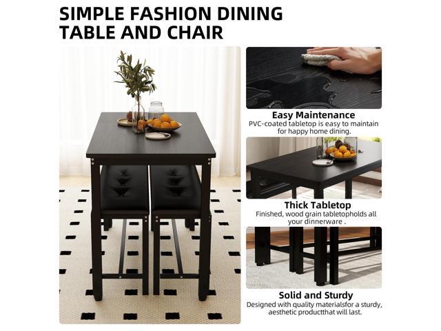 Dining Table Set for 4, Wood Kitchen Table & Chair with 2 Upholstered Benches for Breakfast Nook and Small Space, Black
