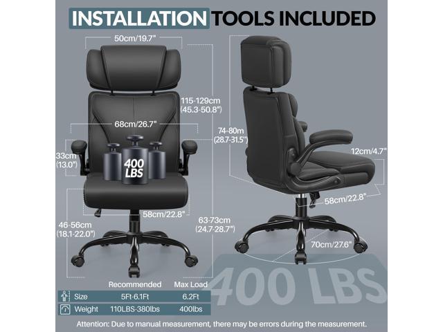 Office Chair, Ergonomic Big and Tall Computer Desk Chair with Retractable Adjustable Headrest, Executive Breathable Leather Chair, Lumbar Support...