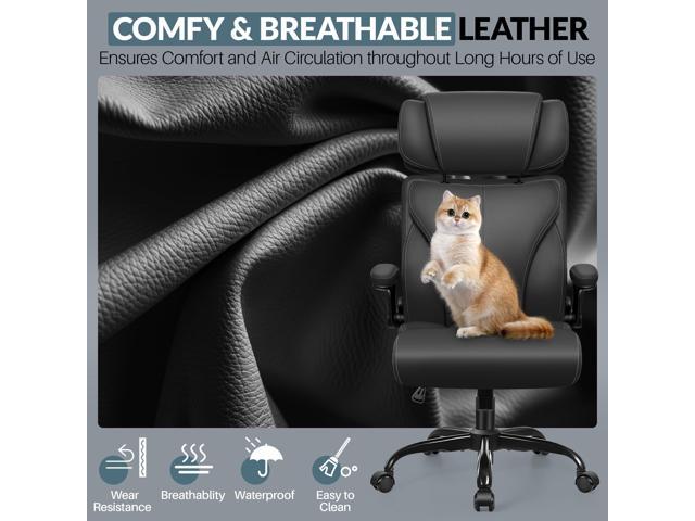 Office Chair, Ergonomic Big and Tall Computer Desk Chair with Retractable Adjustable Headrest, Executive Breathable Leather Chair, Lumbar Support...