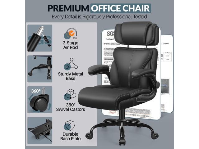 Office Chair, Ergonomic Big and Tall Computer Desk Chair with Retractable Adjustable Headrest, Executive Breathable Leather Chair, Lumbar Support...