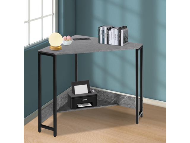 Corner Computer Desk, Triangle Computer Desk Small Space Industrial Computers Desks with USB Ports & Power Outlet for Home Office, Workstation,...