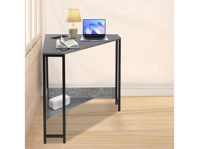 Corner Computer Desk, Triangle Computer Desk Small Space Industrial Computers Desks with USB Ports & Power Outlet for Home Office, Workstation,...