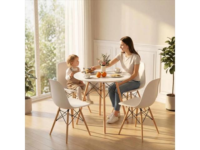 Tangkula Round Dining Table Set for 4, Modern Circle Kitchen Table & 4 Chairs with Ergonomic Seats and Solid Wood Legs, 5-Piece Dining Room Set for...