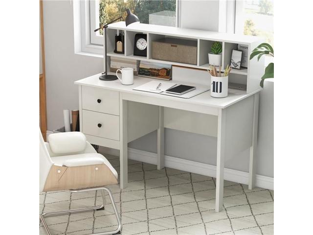 LDAILY Modern Home Office Desk with Hutch, Office Desk with USB Charging Ports and Power Outlets, Computer Desk with 5 Storage Cubbies and 2...
