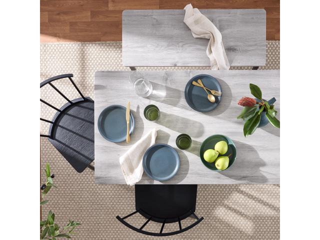 Best Choice Products 4-Piece Farmhouse Dining Table Set w/ 2 Black Spindle Chairs, Dining Bench, Kitchen Table, Windsor Chairs - Gray
