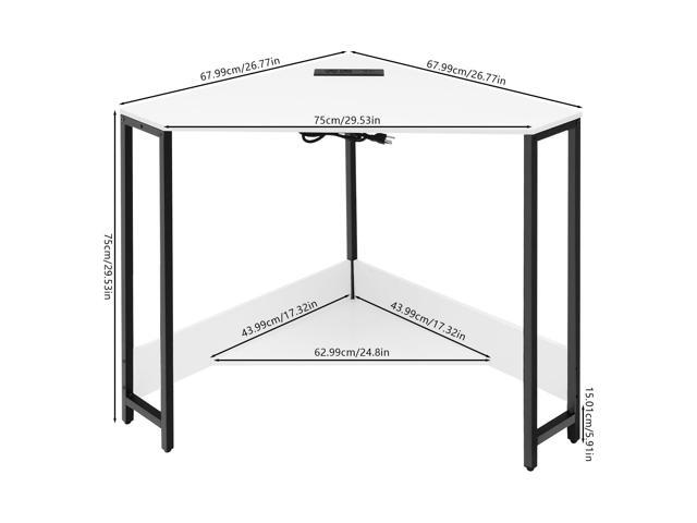 Corner Small Desk with Outlets, Triangle Desk with Storage, for Small Space Home Office, Workstation, Living Room, Bedroom (White)