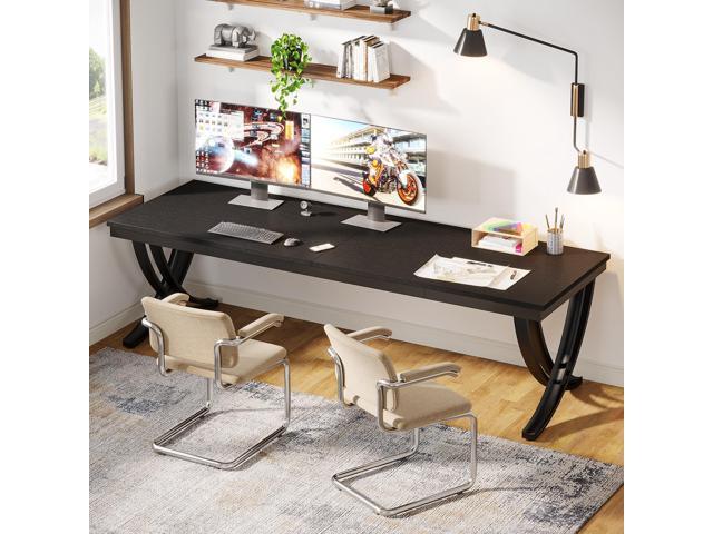 Tribesigns 2 Person Computer Desk, 78.7-Inch Extra Long Desk, Large Double Desk for Two People, Workstation with Stylish Legs (Black)