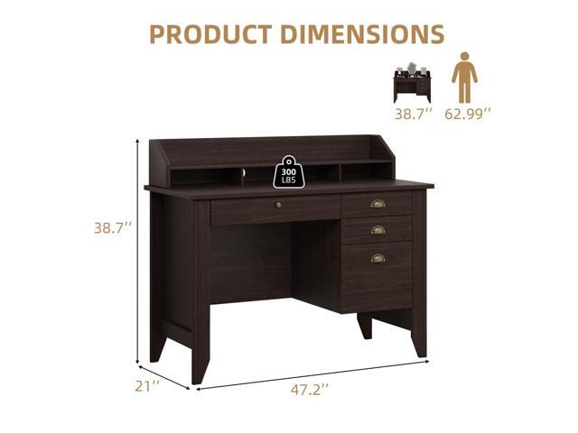 4 EVER WINNER Small Desk with Drawers, Office Desk with File Drawer and Monitor Stand, Writing Desk Study Table for Small Spaces, Espresso