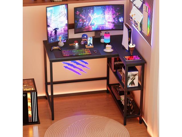PayLessHere 39 Inch L-Shaped Computer Desk,Gaming Desk with Durable Metal Frame,Corner Desk with Reversible Storage Shelves for Home Office Gaming...