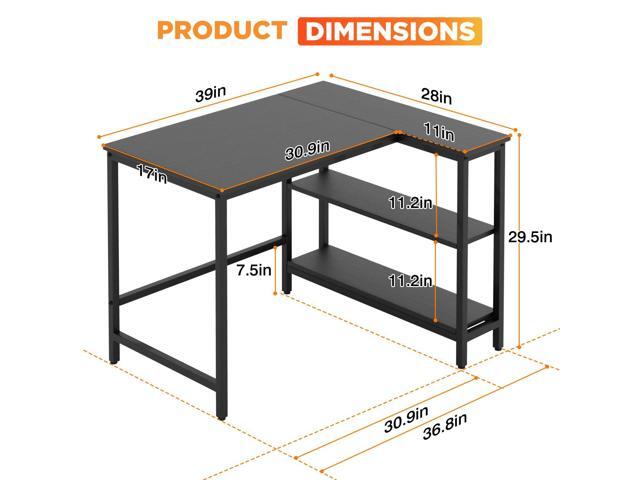 PayLessHere 39 Inch L-Shaped Computer Desk,Gaming Desk with Durable Metal Frame,Corner Desk with Reversible Storage Shelves for Home Office Gaming...