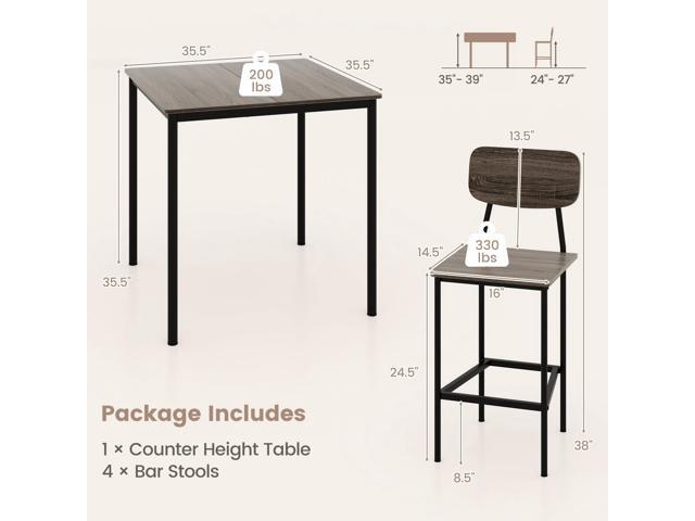 POWERSTONE 5 Piece Dining Table Set, Kitchen Table and Chairs for 4, Industrial Counter Height Dining Table and 4 Bar Chairs Dinette Set with Metal...