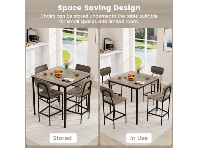 POWERSTONE 5 Piece Dining Table Set, Kitchen Table and Chairs for 4, Industrial Counter Height Dining Table and 4 Bar Chairs Dinette Set with Metal...