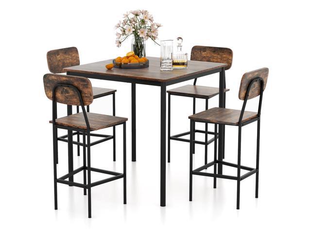POWERSTONE 5 Piece Dining Table Set, Kitchen Table and Chairs for 4, Industrial Counter Height Dining Table and 4 Bar Chairs Dinette Set with Metal...
