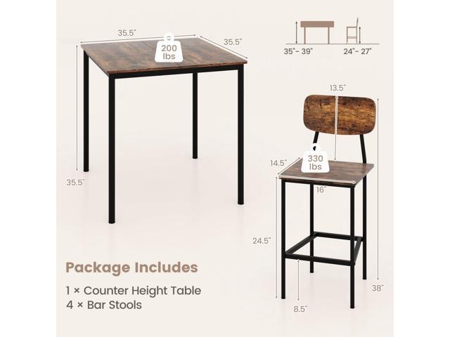 POWERSTONE 5 Piece Dining Table Set, Kitchen Table and Chairs for 4, Industrial Counter Height Dining Table and 4 Bar Chairs Dinette Set with Metal...