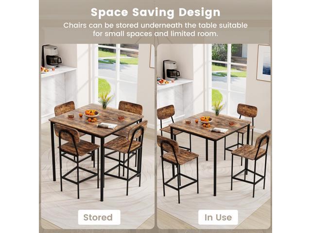 POWERSTONE 5 Piece Dining Table Set, Kitchen Table and Chairs for 4, Industrial Counter Height Dining Table and 4 Bar Chairs Dinette Set with Metal...