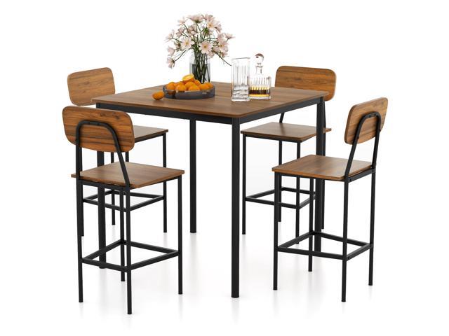 POWERSTONE 5 Piece Dining Table Set, Kitchen Table and Chairs for 4, Industrial Counter Height Dining Table and 4 Bar Chairs Dinette Set with Metal...