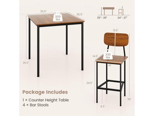 POWERSTONE 5 Piece Dining Table Set, Kitchen Table and Chairs for 4, Industrial Counter Height Dining Table and 4 Bar Chairs Dinette Set with Metal...
