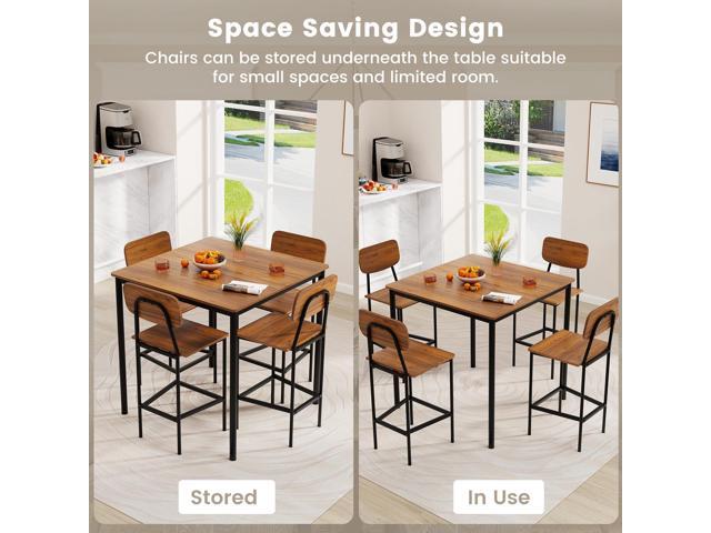 POWERSTONE 5 Piece Dining Table Set, Kitchen Table and Chairs for 4, Industrial Counter Height Dining Table and 4 Bar Chairs Dinette Set with Metal...