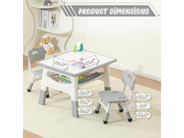 Kids Table and Chairs Set, Large Built-in Storage, Adjustable Toddler Table and Chair Set