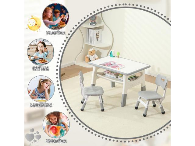 Kids Table and Chairs Set, Large Built-in Storage, Adjustable Toddler Table and Chair Set