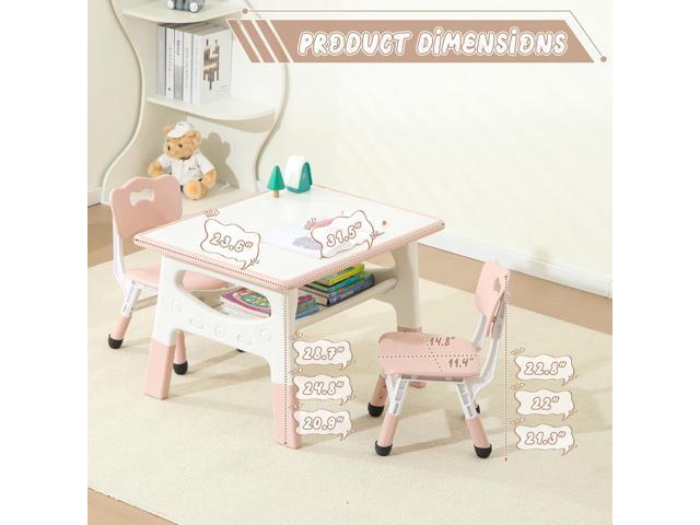 Kids Table and 2 Chairs Set, Large Built-in Storage, Adjustable Toddler Table and Chair Set, Graffiti Desktop Kids Activity Table