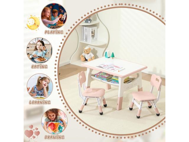 Kids Table and 2 Chairs Set, Large Built-in Storage, Adjustable Toddler Table and Chair Set, Graffiti Desktop Kids Activity Table