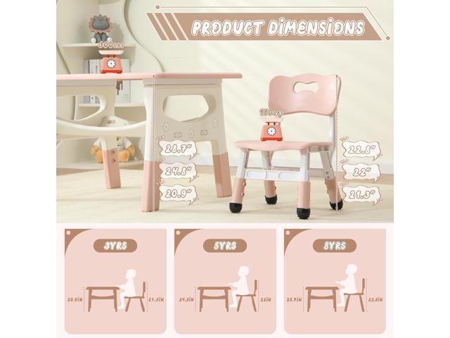 Kids Table and 2 Chairs Set, Large Built-in Storage, Adjustable Toddler Table and Chair Set, Graffiti Desktop Kids Activity Table