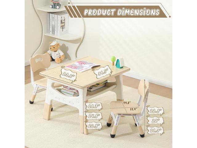 Kids Table and 2 Chairs Set, Large Built-in Storage, Adjustable Toddler Table and Chair Set, Graffiti Desktop Kids Activity Table