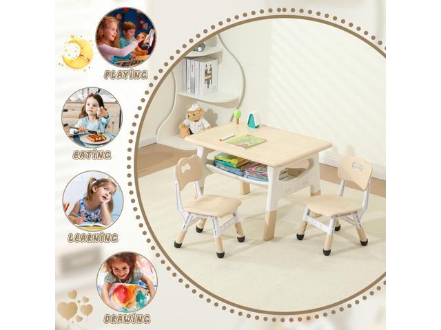 Kids Table and 2 Chairs Set, Large Built-in Storage, Adjustable Toddler Table and Chair Set, Graffiti Desktop Kids Activity Table