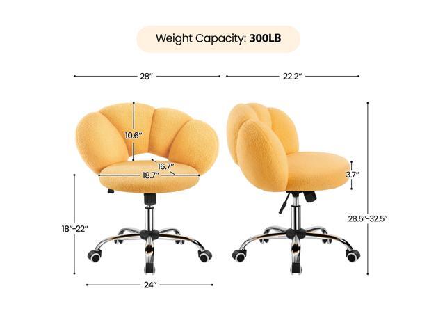 Yaheetech Boucle Upholstered Desk Chair Cloud-Shaped Vanity Chair Adjustable Home Office Computer with Rolling Wheels for Living Room, Bedroom Yellow