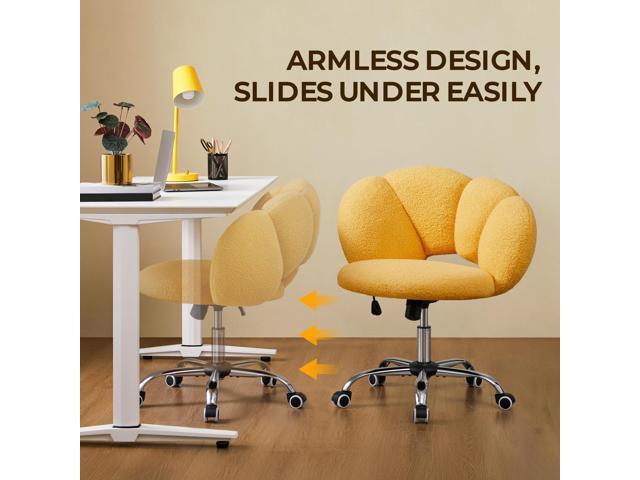 Yaheetech Boucle Upholstered Desk Chair Cloud-Shaped Vanity Chair Adjustable Home Office Computer with Rolling Wheels for Living Room, Bedroom Yellow