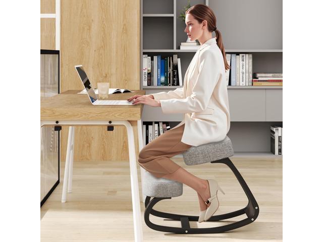 Goplus Ergonomic Kneeling Chair, Rocking Upright Posture Chair with Soft Seat & Knee Pads, Wooden Backless Knee Chair Relieves Neck Back Pain for...