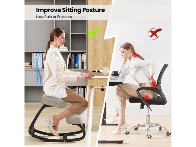 Goplus Ergonomic Kneeling Chair, Rocking Upright Posture Chair with Soft Seat & Knee Pads, Wooden Backless Knee Chair Relieves Neck Back Pain for...