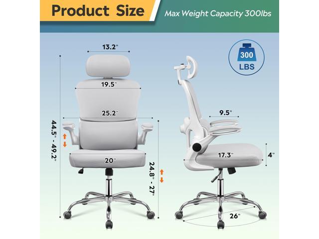 DEVAISE Ergonomic Mesh Desk Chair, Separated-Adjustable Lumbar Support,Large Cushion, Flip-up Armrests, 90-125° Rocking Tilt, for Home Office...