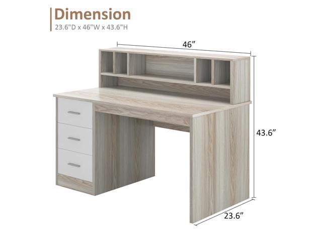 Home Office Desk with Drawers, 46' Small Desk for Bedroom, Computer Desk with Hutch and Drawers, Study Desk with Storage, White and Walnut