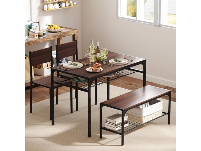 Tangkula Dining Table Set for 4, Kitchen Table and 2 Chairs for 4 with Bench, Additonal Storage Rack, 4 Piece Dining Table Set for Small Space,...