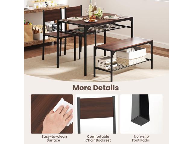 Tangkula Dining Table Set for 4, Kitchen Table and 2 Chairs for 4 with Bench, Additonal Storage Rack, 4 Piece Dining Table Set for Small Space,...