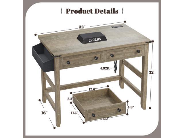 EnHomee Small Desk for Bedroom, Computer Desk with Power Outlets for Home Office, Desks with Drawers and a Side Pocket,Vanity Desks for Bedroom,...