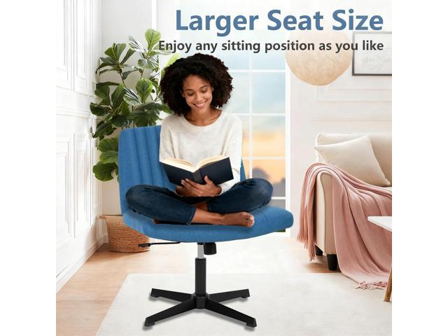Criss Cross Chair, Armless Desk Chair no Wheels, Cross Legged Office Chair, Swivel Vanity Chair, Height Adjustable Wide Seat Computer Task Chair...