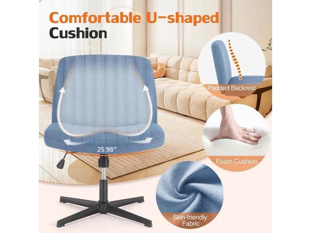 Criss Cross Chair, Armless Desk Chair no Wheels, Cross Legged Office Chair, Swivel Vanity Chair, Height Adjustable Wide Seat Computer Task Chair...