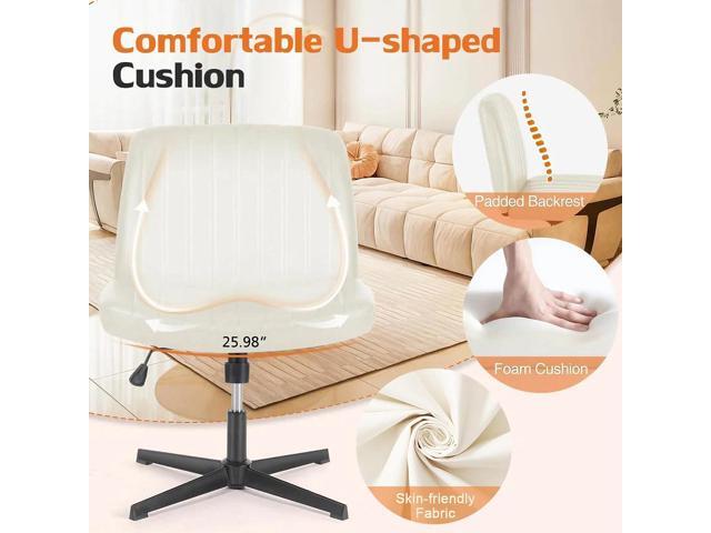 Criss Cross Chair, Armless Desk Chair no Wheels, Cross Legged Office Chair, Swivel Vanity Chair, Height Adjustable Wide Seat Computer Task Chair...