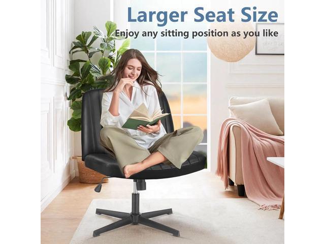 Criss Cross Chair, Armless Desk Chair no Wheels, Cross Legged Office Chair, Swivel Vanity Chair, Height Adjustable Wide Seat Computer Task Chair...