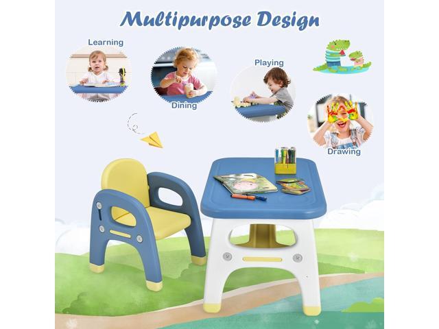 KOTEK Toddler Table and Chair Set, Cute Activity Table with Storage and Building Blocks, Dinosaur Shaped Armchair, Kids Table and Chair Set for...