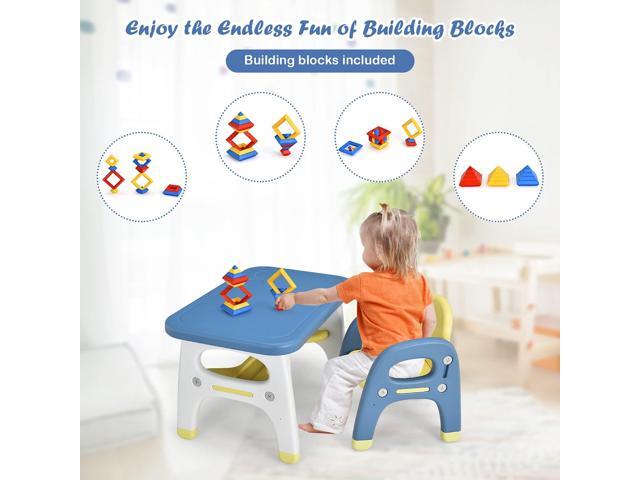 KOTEK Toddler Table and Chair Set, Cute Activity Table with Storage and Building Blocks, Dinosaur Shaped Armchair, Kids Table and Chair Set for...