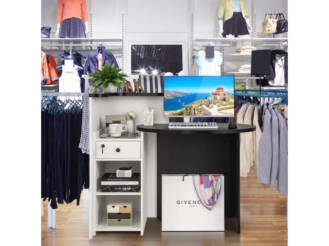 MAT EXPERT Reception Desk, Front Desk with Open Shelves, Lockable Drawer, Round Tabletop, Checkout Counter, Retail Counter, Computer Workstation...