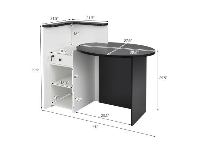 MAT EXPERT Reception Desk, Front Desk with Open Shelves, Lockable Drawer, Round Tabletop, Checkout Counter, Retail Counter, Computer Workstation...