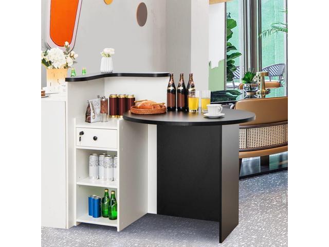 MAT EXPERT Reception Desk, Front Desk with Open Shelves, Lockable Drawer, Round Tabletop, Checkout Counter, Retail Counter, Computer Workstation...
