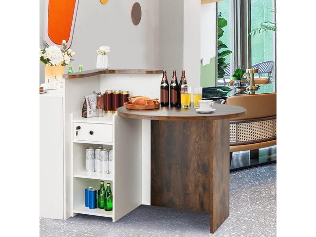 MAT EXPERT Reception Desk, Front Desk with Open Shelves, Lockable Drawer, Round Tabletop, Checkout Counter, Retail Counter, Computer Workstation...