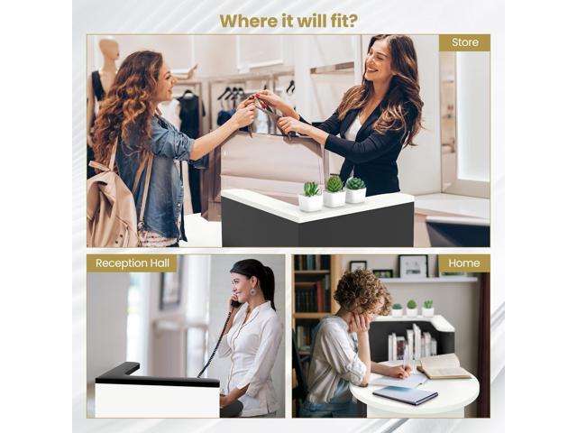 MAT EXPERT Reception Desk, Front Desk with Open Shelves, Lockable Drawer, Round Tabletop, Checkout Counter, Retail Counter, Computer Workstation...